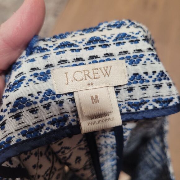 J. Crew Jacket Jacquard Full Zip Blue/White Collarless Blazer Size M - Picture 4 of 5